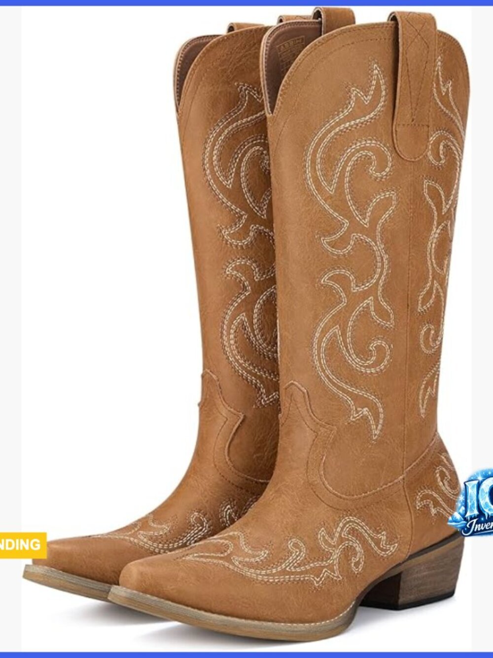 Western Cowgirl Boots with Chunky Heel Snip Toe Mid-Calf